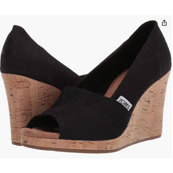 Toms Shoes - TOMS Women's Classic Peep Toe Espadrille Wedge Sandal Black Size 10